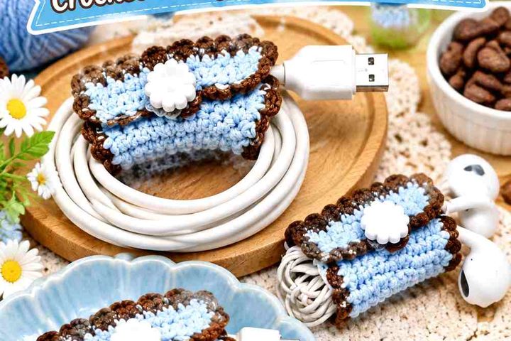 Frost Blue & Cocoa Bean Crochet Charging Cable Tag Ideas