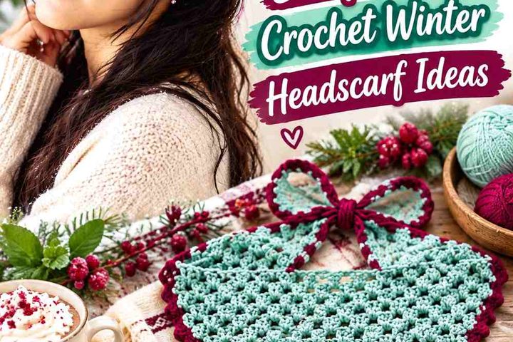 Frosted Mint & Deep Berry Crochet Winter Headscarf Ideas