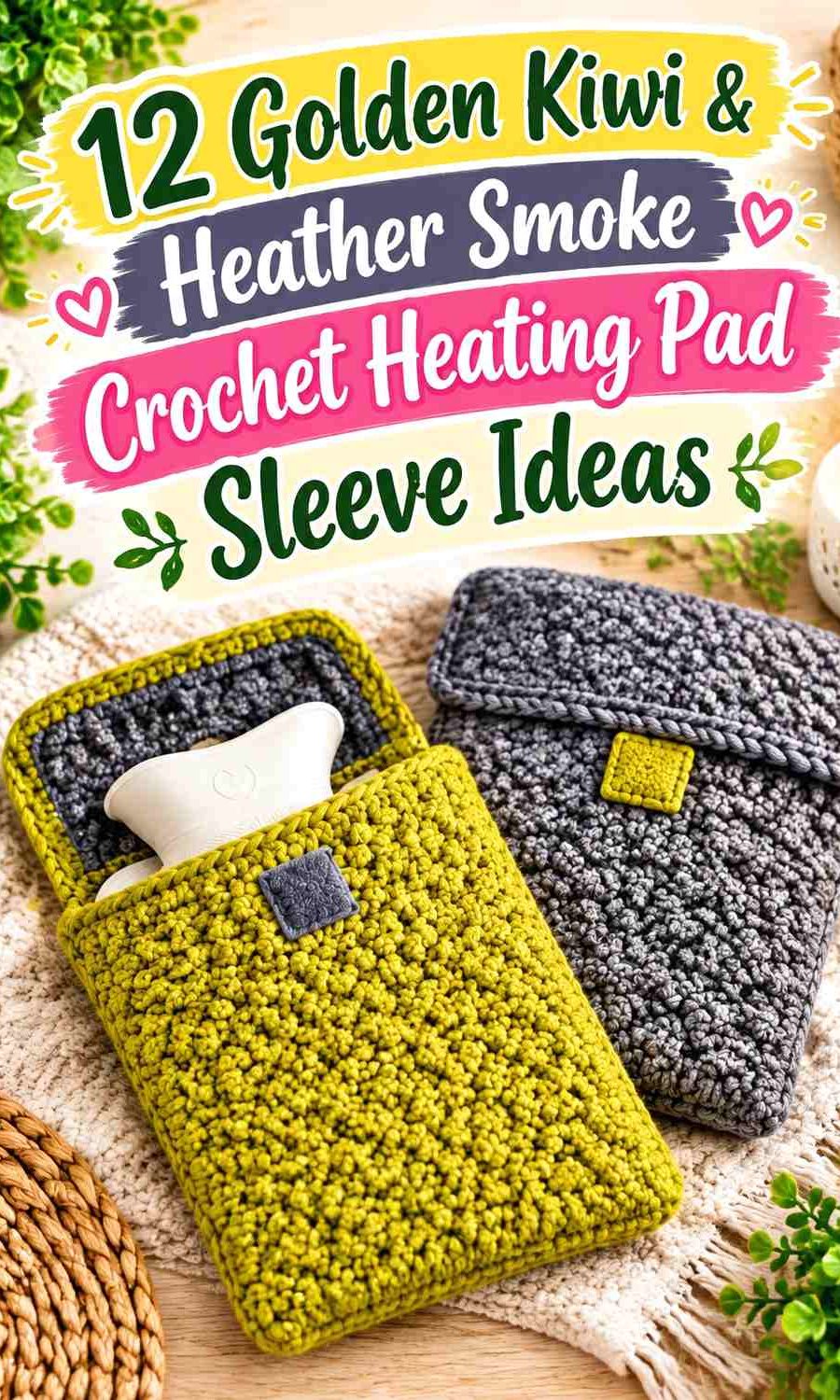 Golden Kiwi & Heather Smoke Crochet Heating Pad Sleeve Ideas
