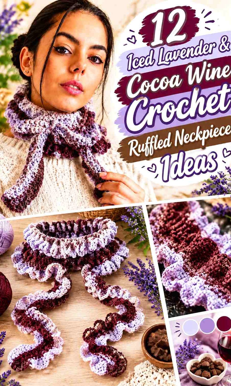 Iced Lavender & Cocoa Wine Crochet Ruffled Neckpiece Ideas