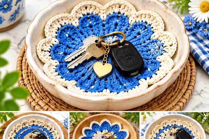 Iris Blue & Sesame Crochet Key Bowl Liner Ideas