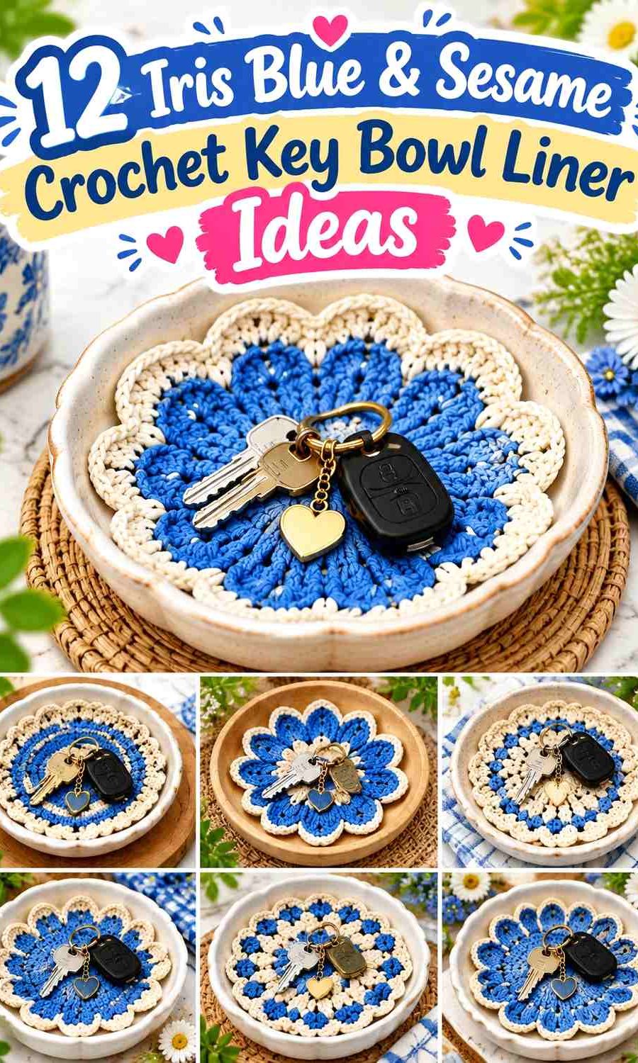Iris Blue & Sesame Crochet Key Bowl Liner Ideas