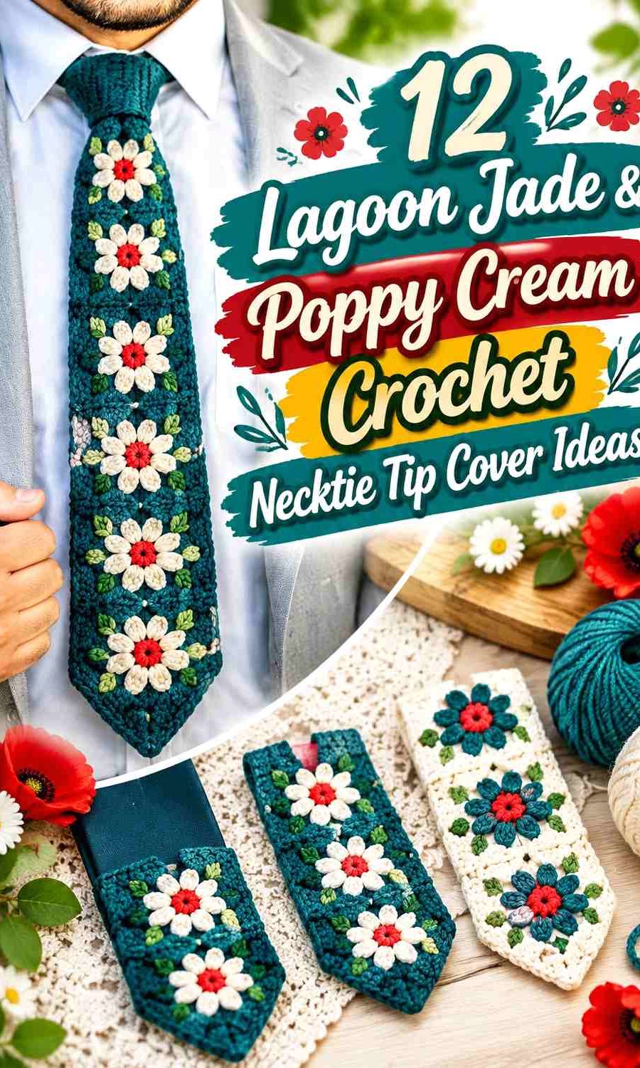 Lagoon Jade & Poppy Cream Crochet Necktie Tip Cover Ideas