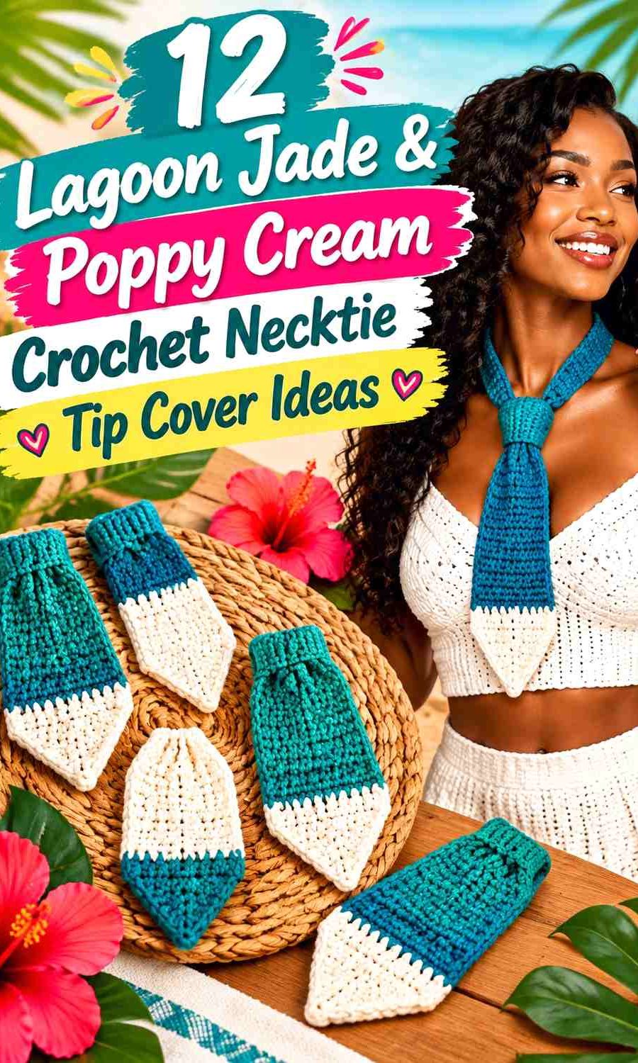 Lagoon Jade & Poppy Cream Crochet Necktie Tip Cover Ideas