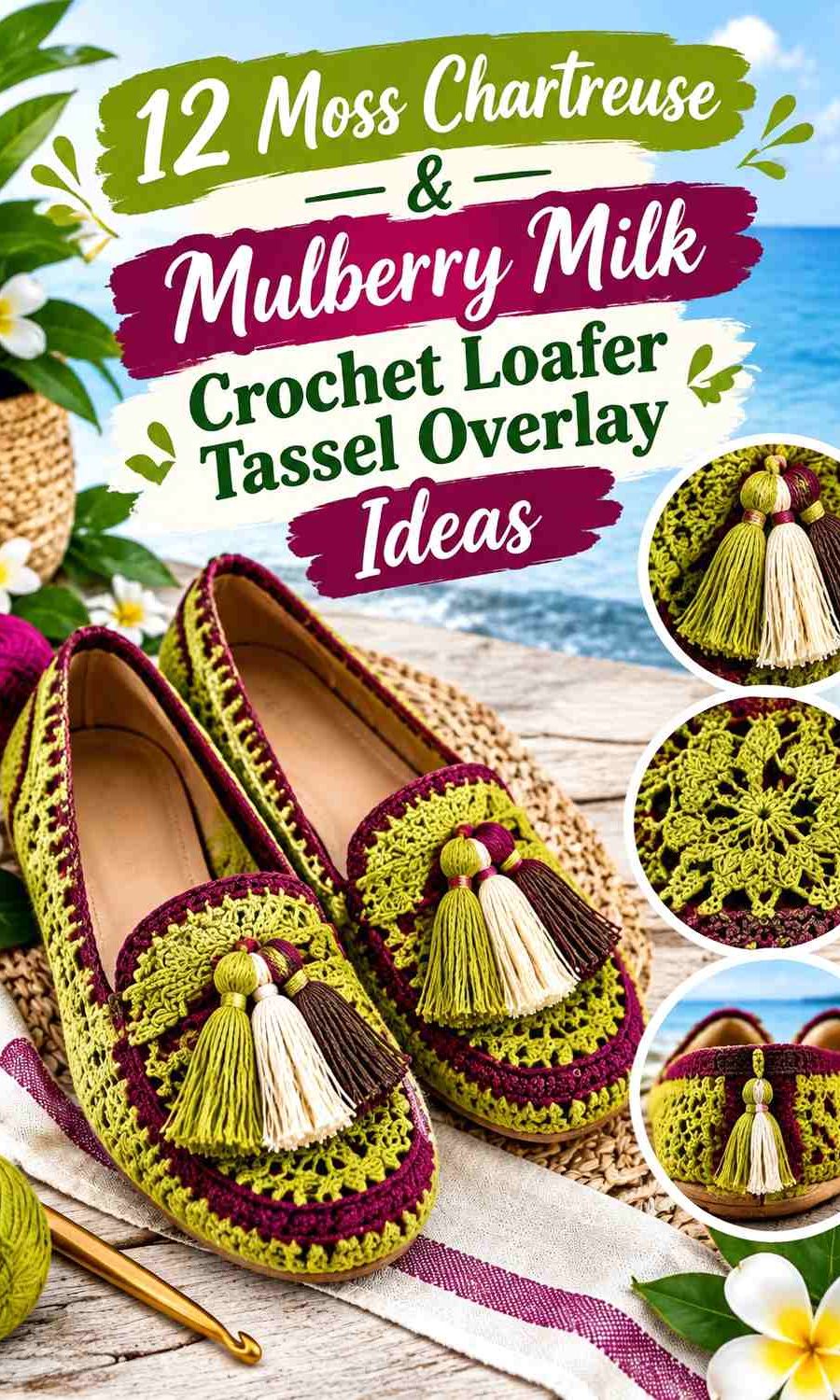 Moss Chartreuse & Mulberry Milk Crochet Loafer Tassel Overlay Ideas