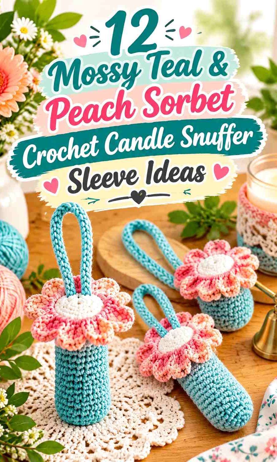 Mossy Teal & Peach Sorbet Crochet Candle Snuffer Sleeve Ideas