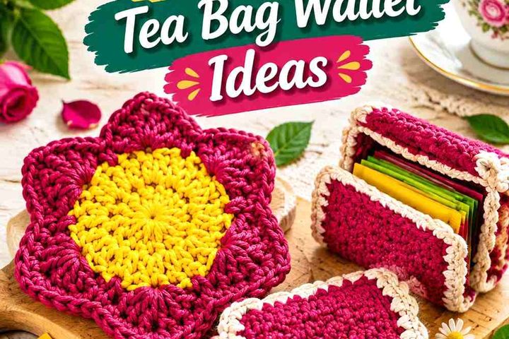 Mulberry Rose Outer-Cover Crochet Tea Bag Wallet With an Oat Interior