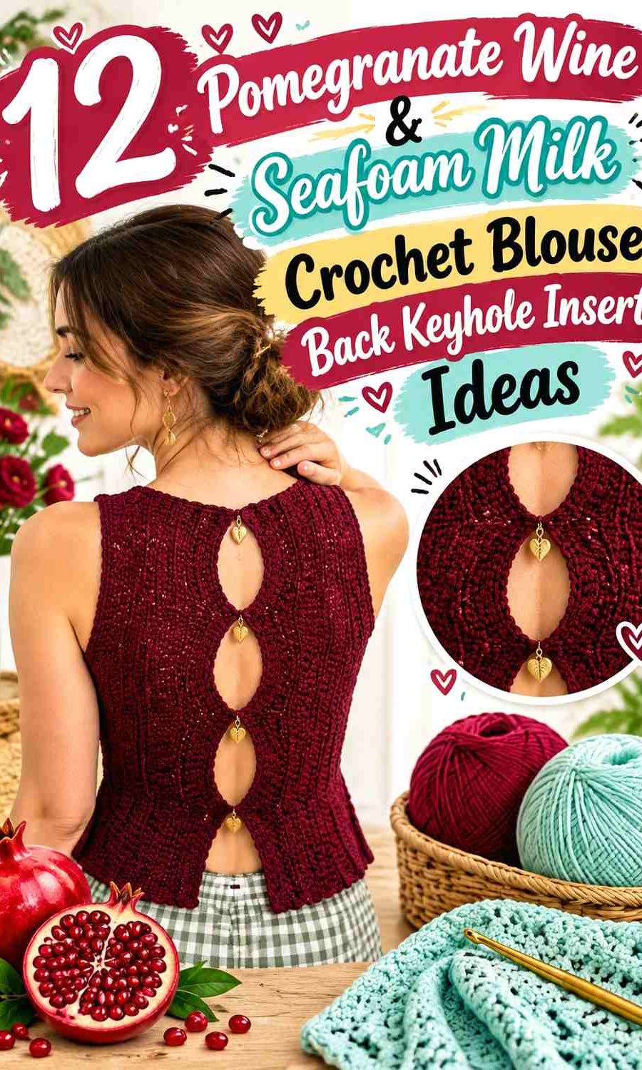 Pomegranate Wine & Seafoam Milk Crochet Blouse Back Keyhole Insert Ideas