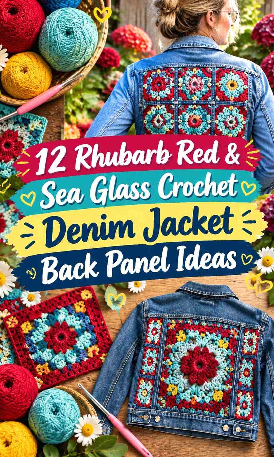 Rhubarb Red & Sea Glass Crochet Denim Jacket Back Panel Ideas