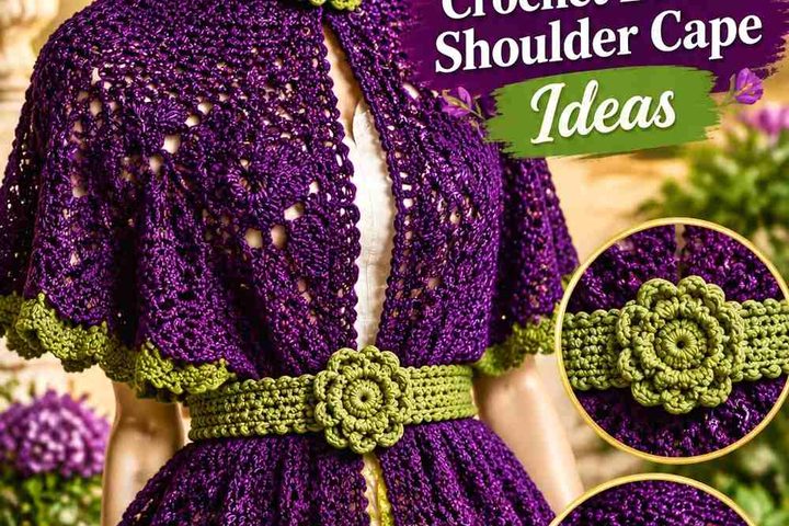 12 Royal Purple & Moss Crochet Belted Shoulder Cape Ideas