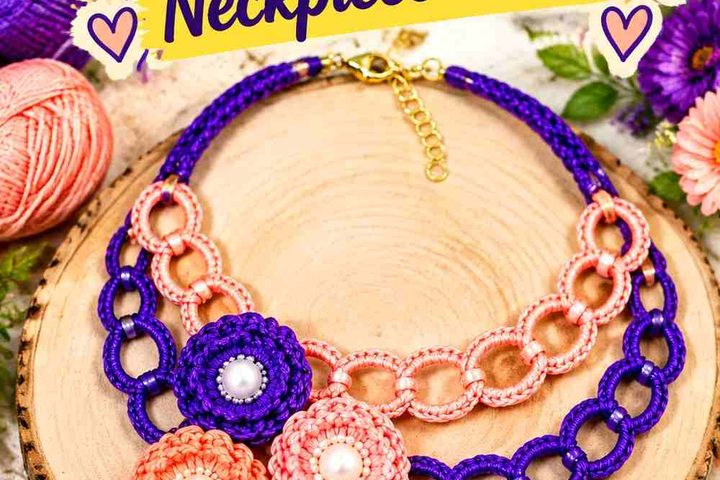12 Royal Purple & Peach Crochet Statement Neckpiece Ideas