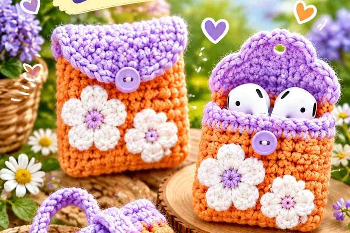 Tangerine Clay & Misty Lilac Crochet Earbud Pouch Ideas