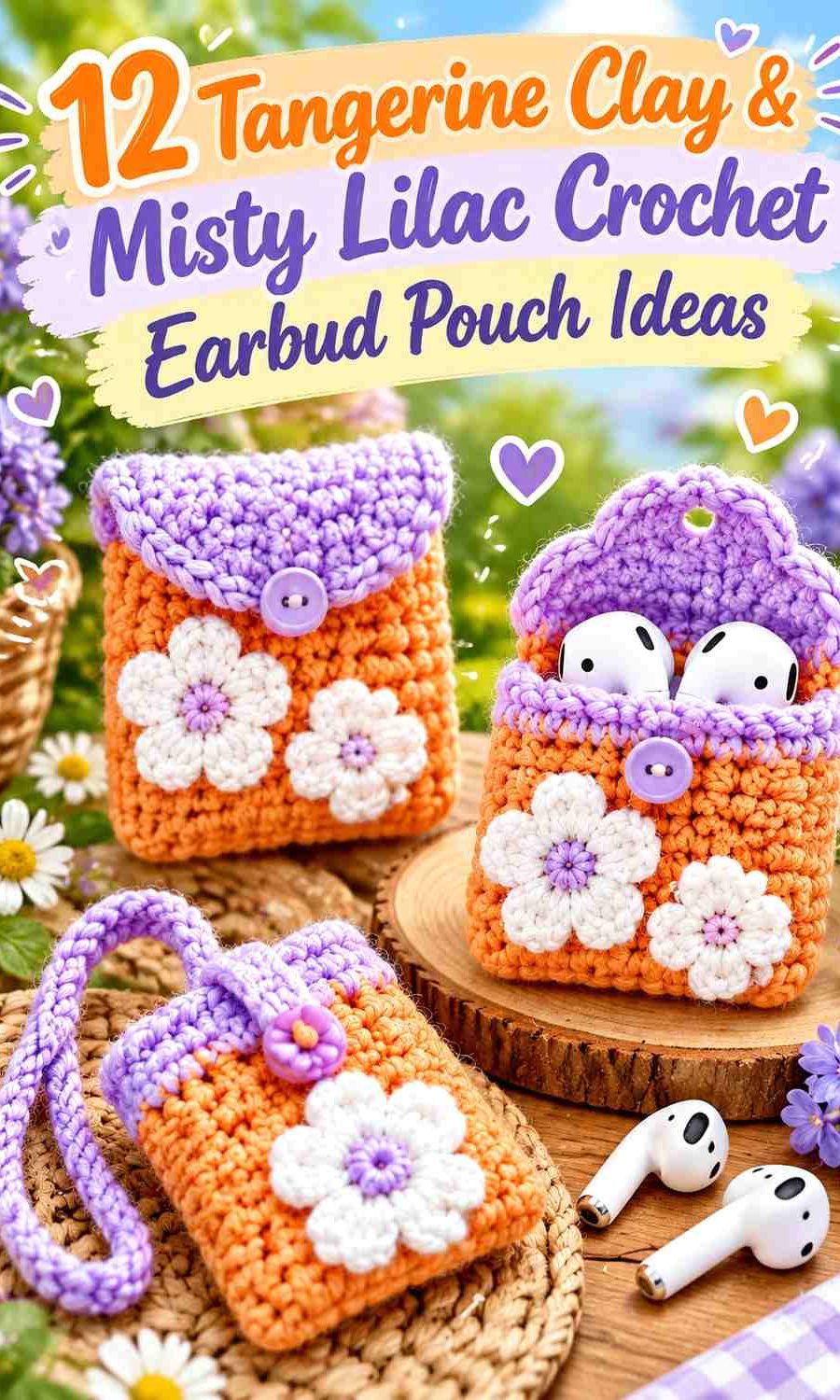 Tangerine Clay & Misty Lilac Crochet Earbud Pouch Ideas