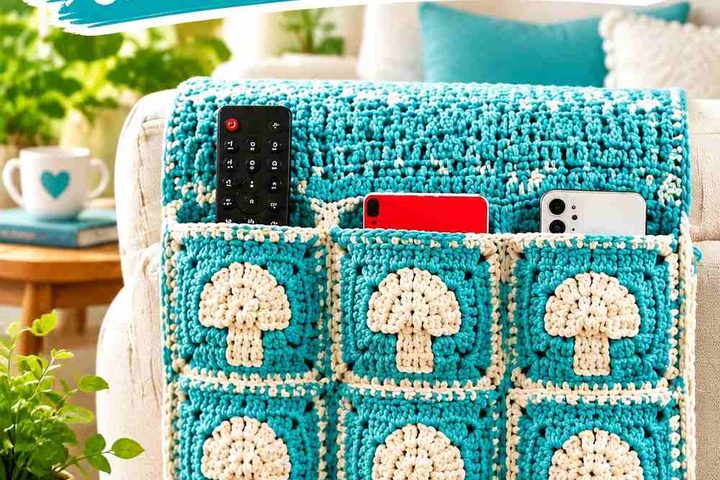 12 Turquoise & Mushroom Crochet Chair Back Pocket Ideas