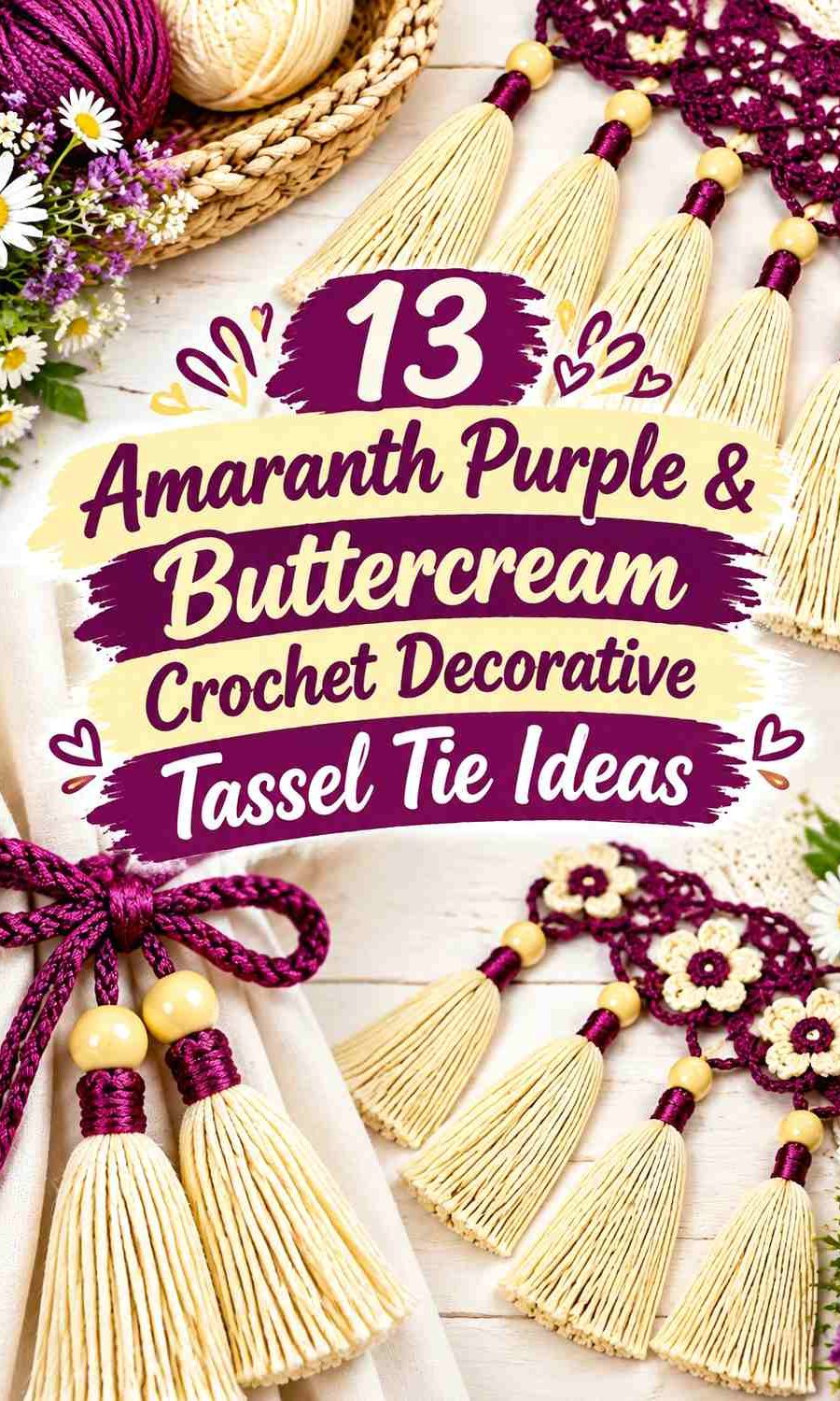 Amaranth Purple & Buttercream Crochet Decorative Tassel Tie Ideas