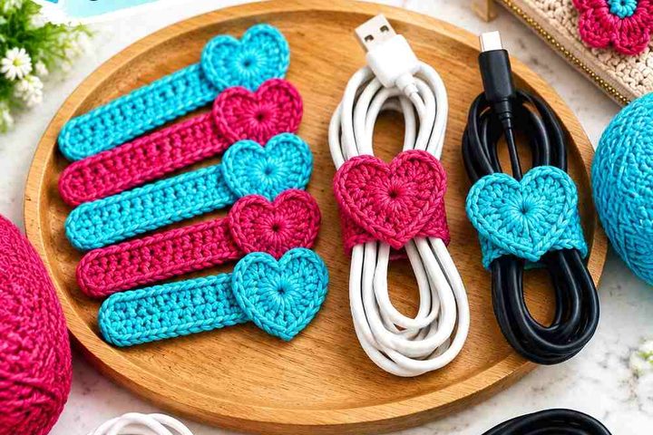 Arctic Aqua & Brick Rose Crochet Cable Cord Keeper Ideas