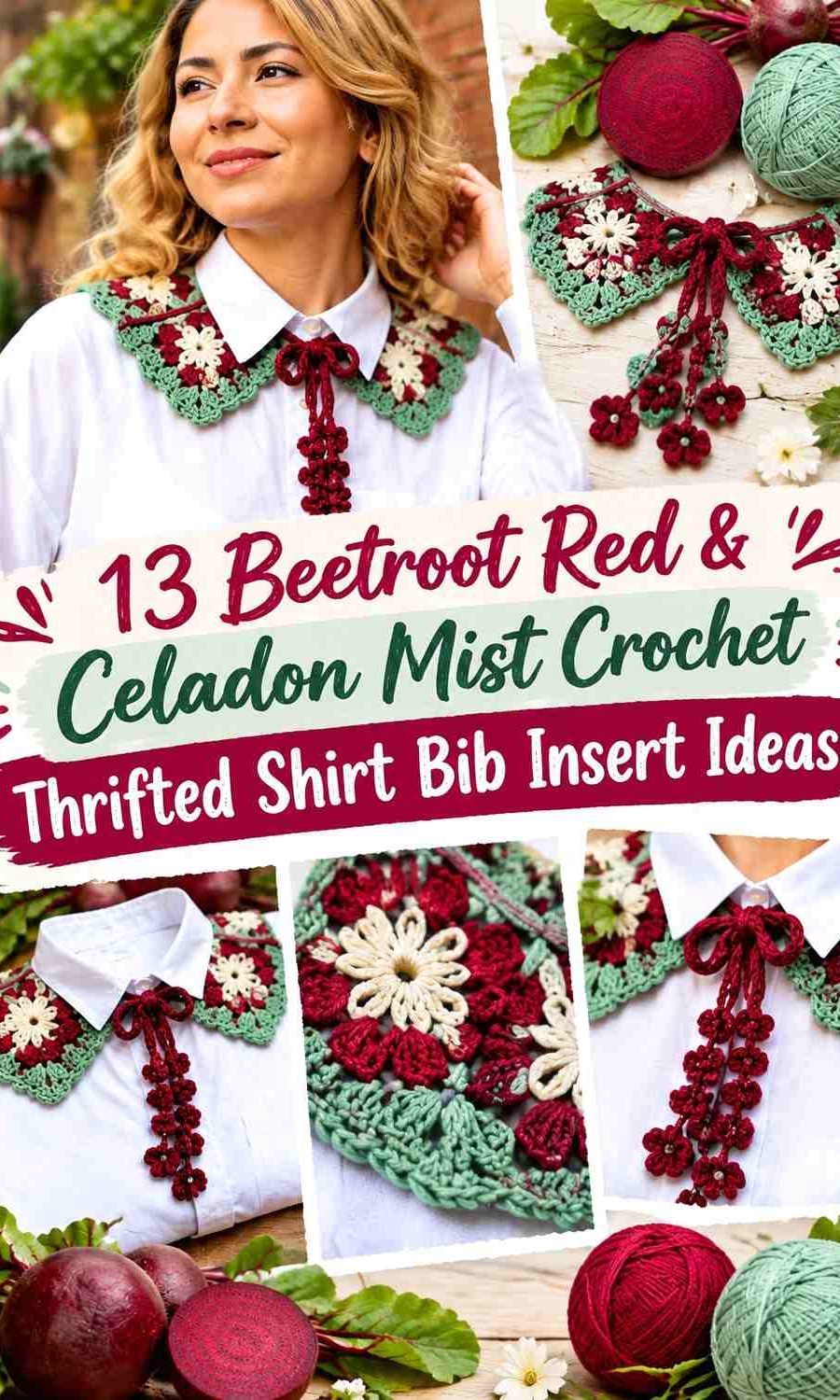 Beetroot Red & Celadon Mist Crochet Thrifted Shirt Bib Insert Ideas