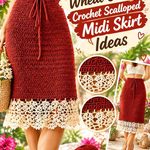 Brick Red & Wheat Cream Crochet Scalloped Midi Skirt Ideas