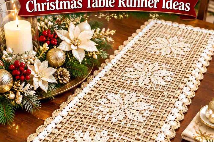 13 Champagne & Pearl White Crochet Christmas Table Runner Ideas