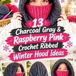 Charcoal Gray & Raspberry Pink Crochet Ribbed Winter Hood Ideas