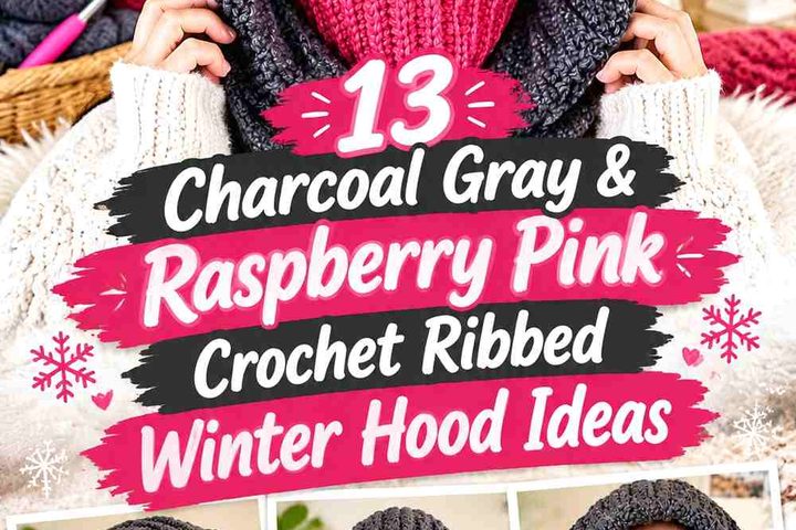 Charcoal Gray & Raspberry Pink Crochet Ribbed Winter Hood Ideas