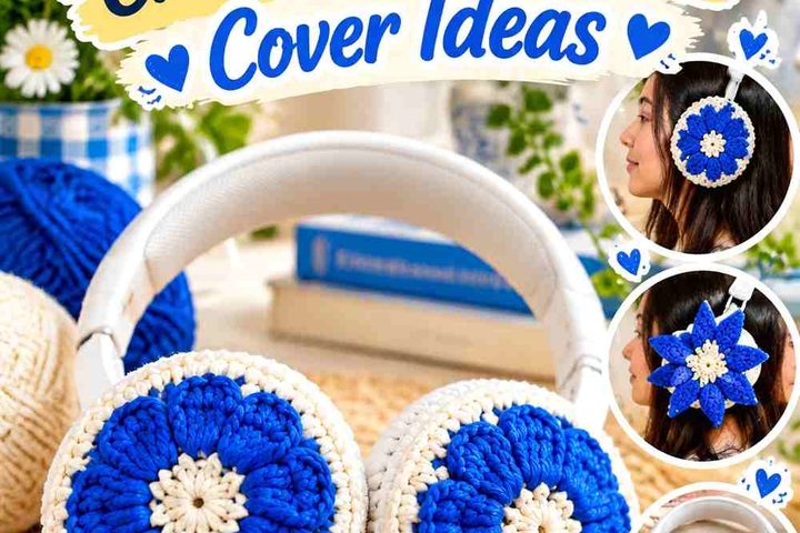 13 Cobalt & Cream Crochet Headphone Cover Ideas
