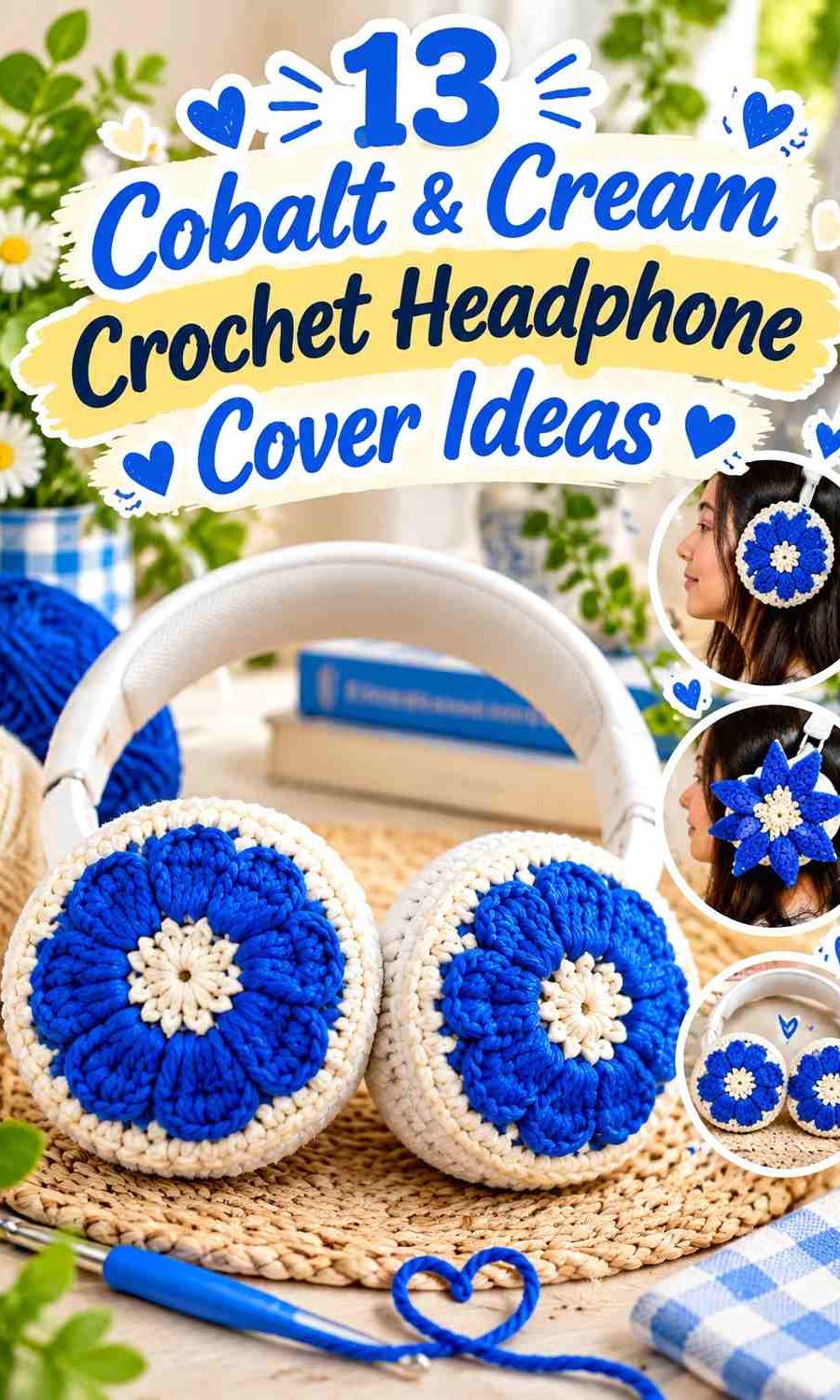 13 Cobalt & Cream Crochet Headphone Cover Ideas