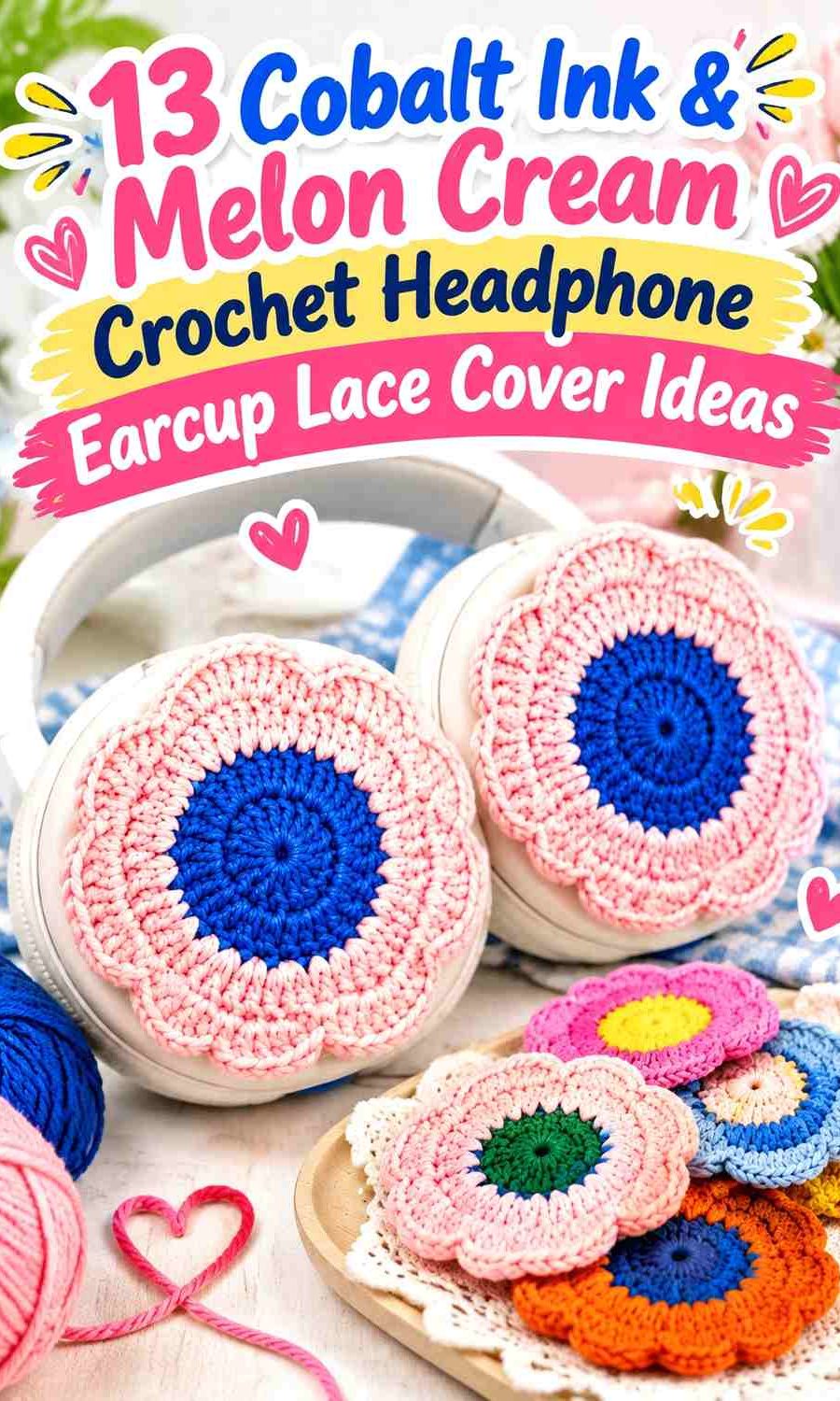 Cobalt Ink & Melon Cream Crochet Headphone Earcup Lace Cover Ideas