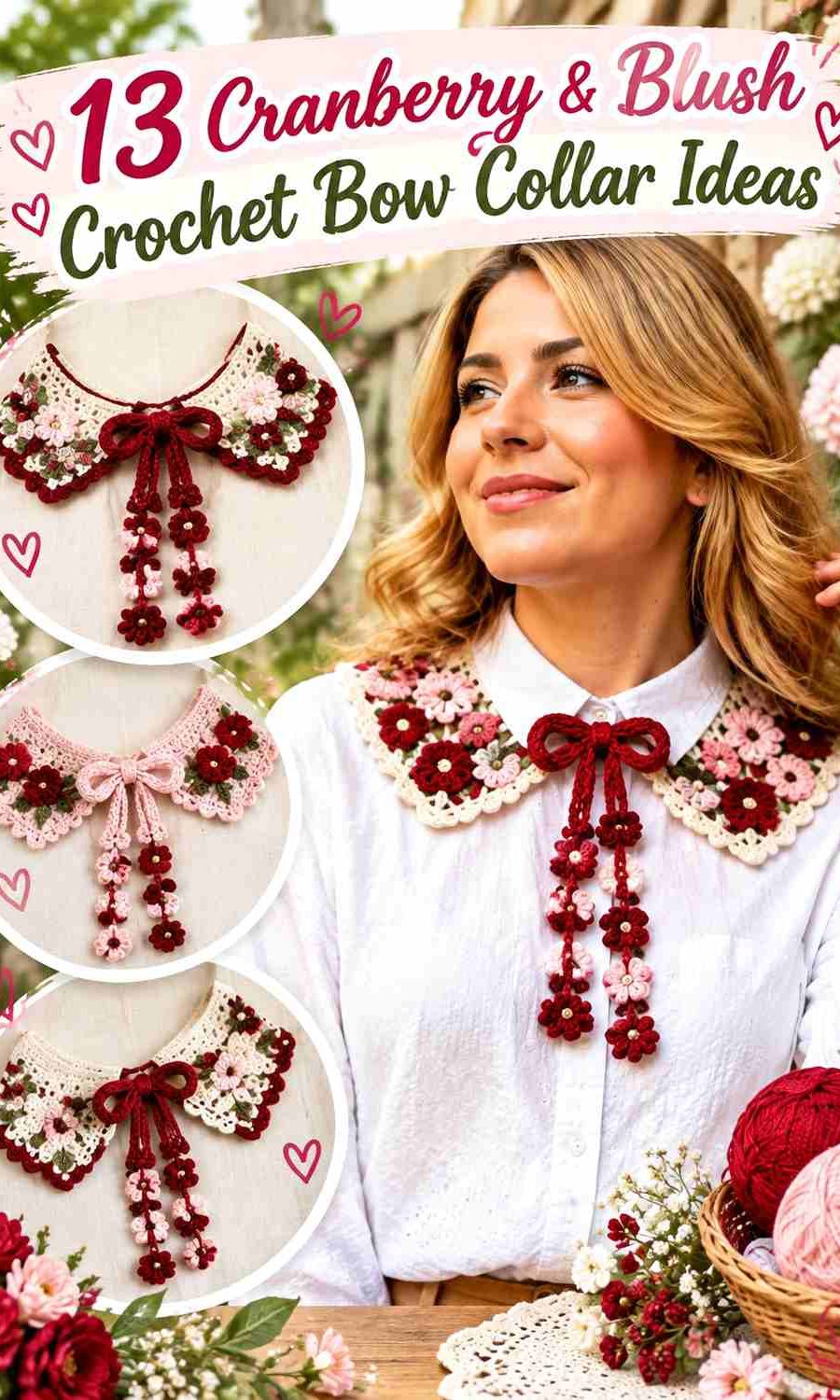 13 Cranberry & Blush Crochet Bow Collar Ideas