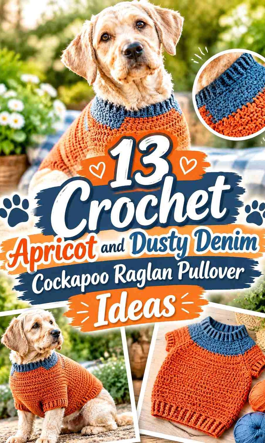 Crochet Apricot & Dusty Denim Cockapoo Raglan Pullover Ideas