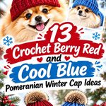 Crochet Berry Red and Cool Blue Pomeranian Winter Cap Ideas