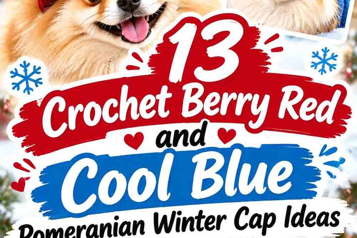 Crochet Berry Red and Cool Blue Pomeranian Winter Cap Ideas