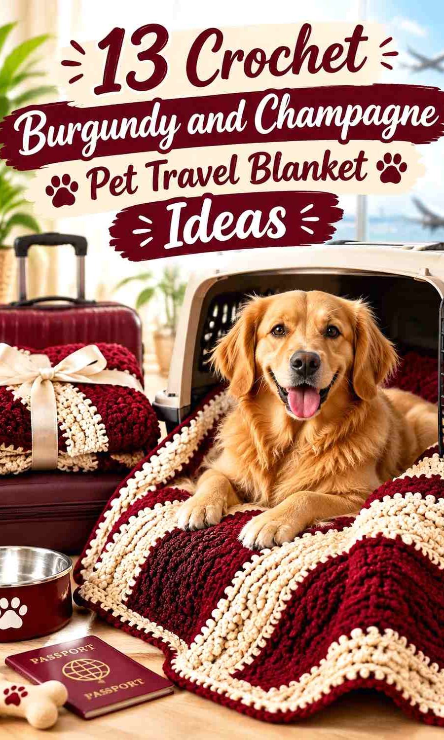 Crochet Burgundy and Champagne Pet Travel Blanket Ideas