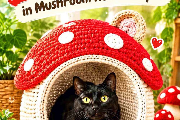 Crochet Cat Cave Bed Ideas in Mushroom House Shapes