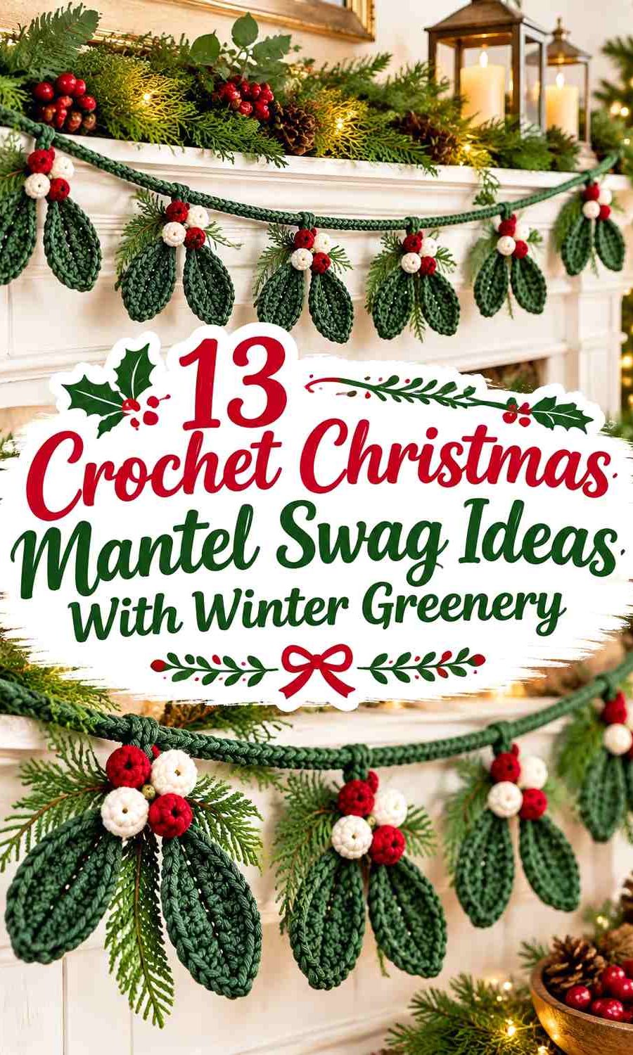 Crochet Christmas Mantel Swag Ideas With Winter Greenery