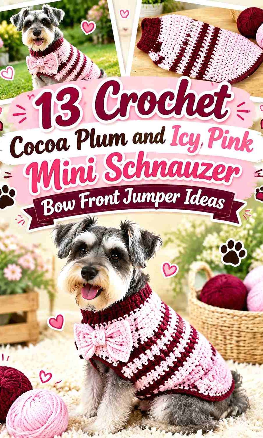 Crochet Cocoa Plum and Icy Pink Mini Schnauzer Bow Front Jumper Ideas