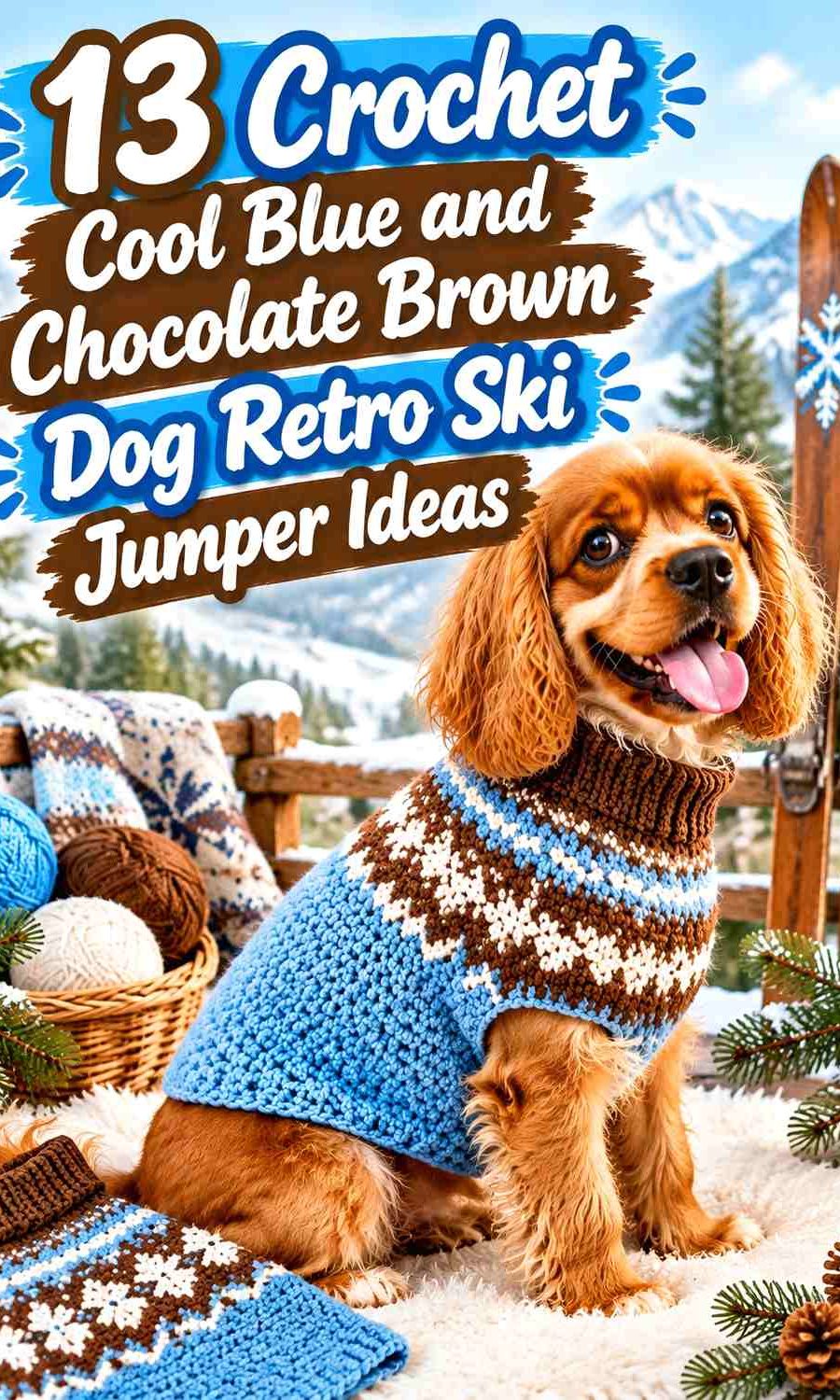 Crochet Cool Blue and Chocolate Brown Dog Retro Ski Jumper Ideas