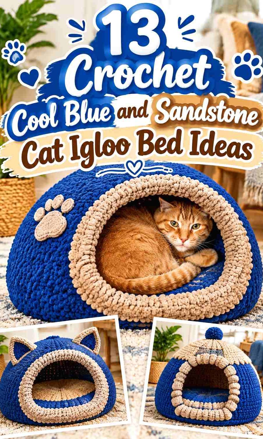 Crochet Cool Blue and Sandstone Cat Igloo Bed Ideas