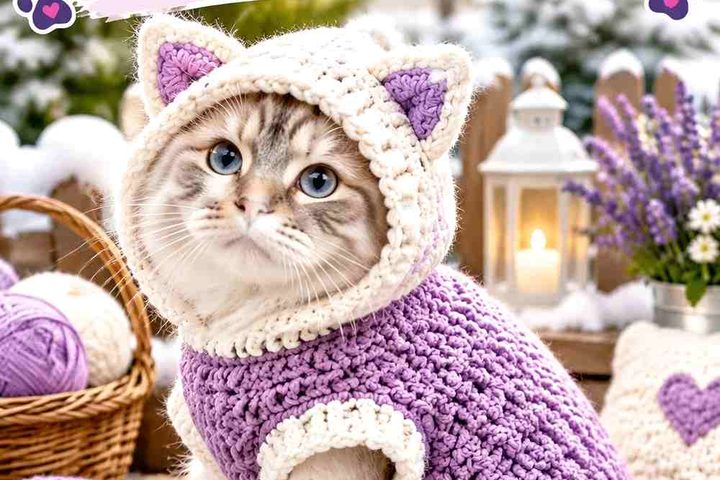 Crochet Dusty Lavender and Cream Cat Winter Hoodie Ideas