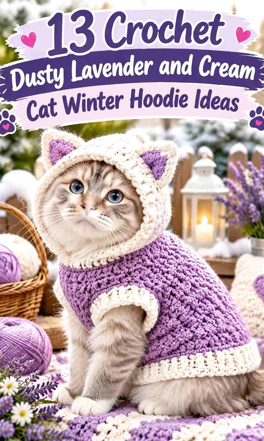 Crochet Dusty Lavender and Cream Cat Winter Hoodie Ideas