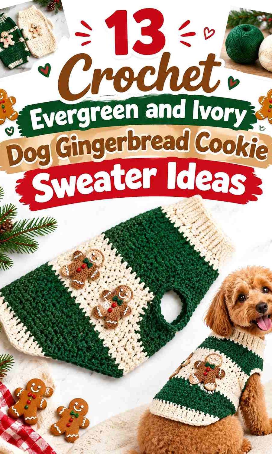 Crochet Evergreen and Ivory Dog Gingerbread Cookie Sweater Ideas