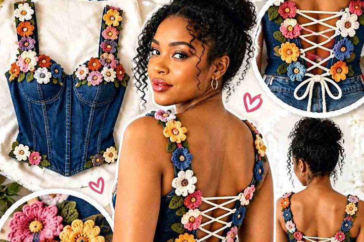 Crochet Floral Corset Back Clothing Upcycle Ideas