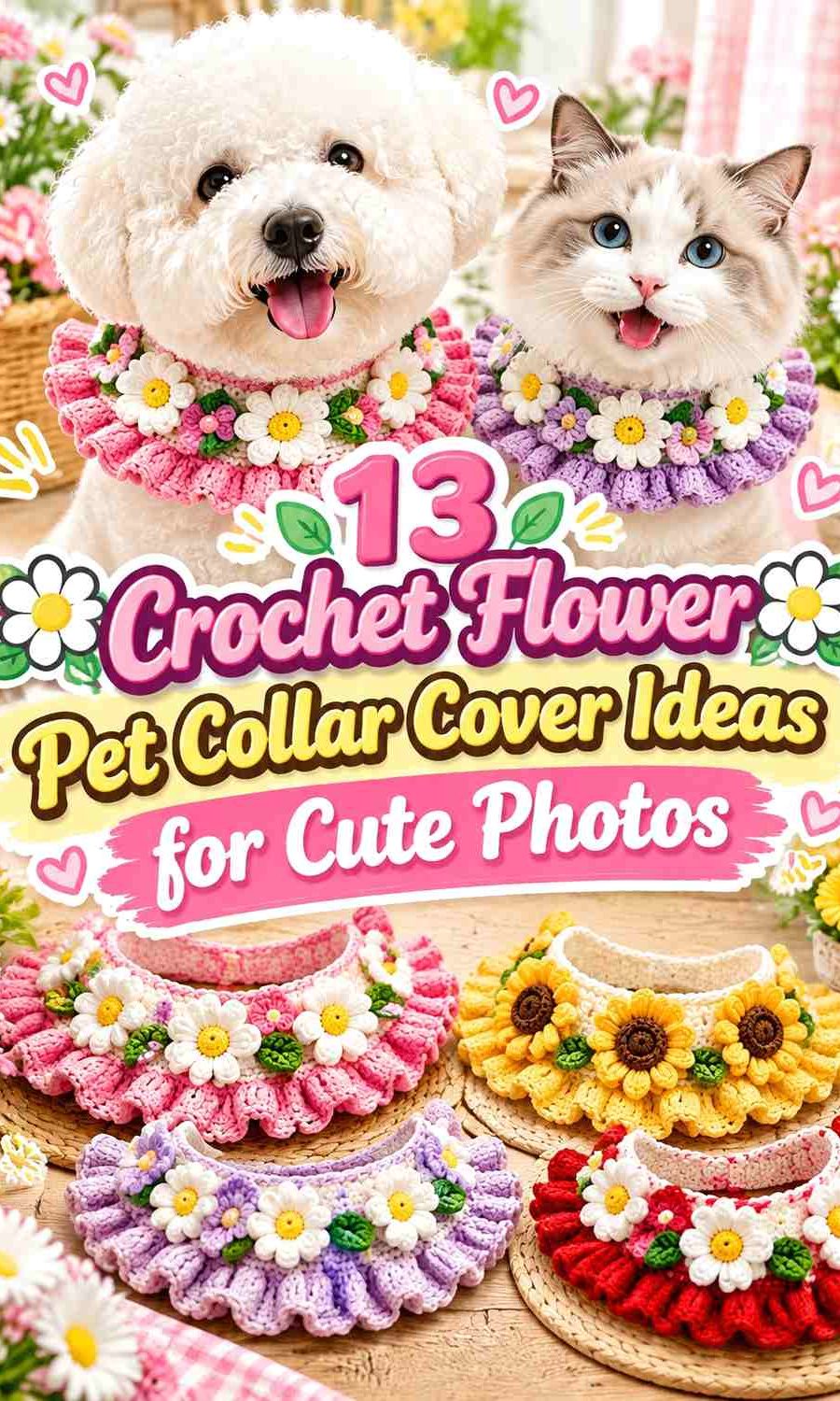 Crochet Flower Pet Collar Cover Ideas for Cute Photos