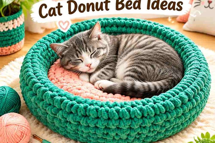 Crochet Jade Green and Soft Peach Cat Donut Bed Ideas