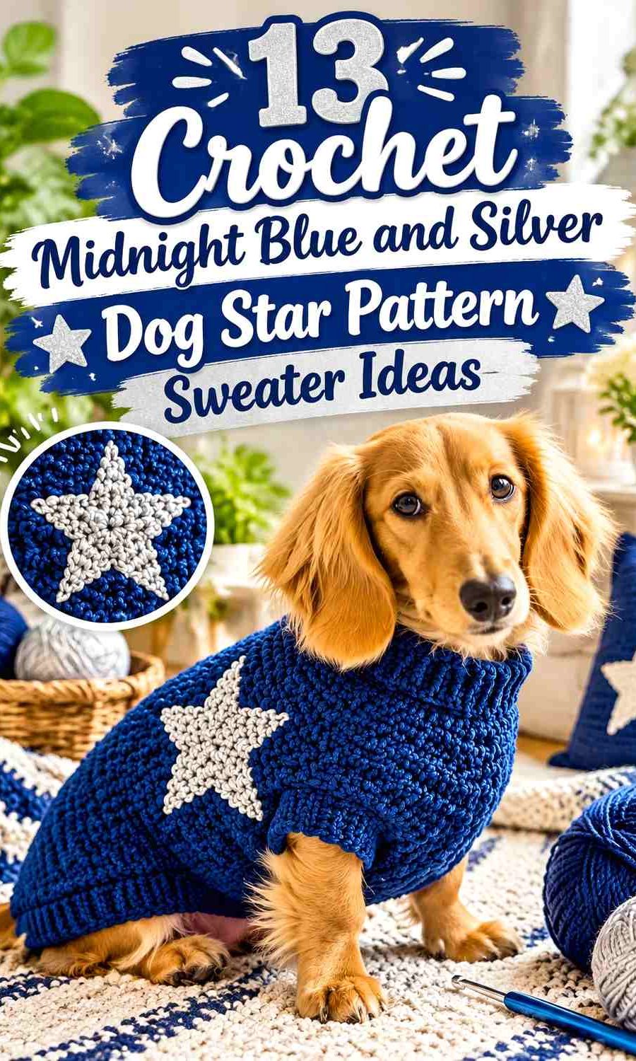Crochet Midnight Blue and Silver Dog Star Pattern Sweater Ideas