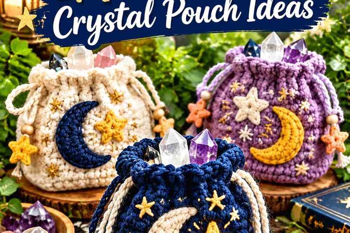 Crochet Moon and Star Crystal Pouch Ideas in Celestial Colors