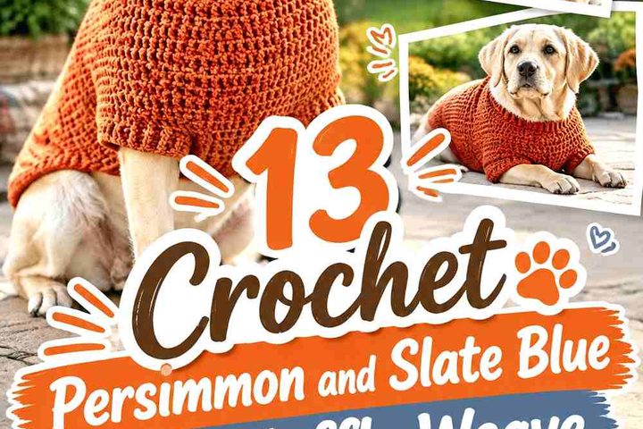 Crochet Persimmon and Slate Blue Dog Waffle Weave Pullover Ideas