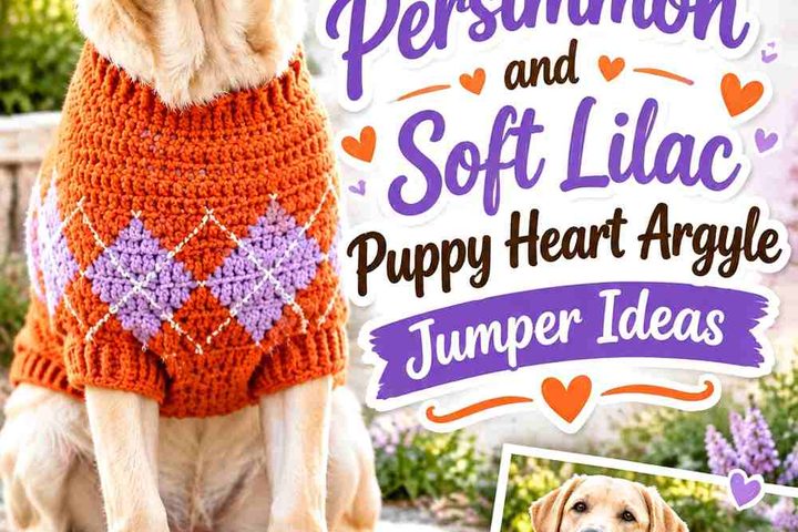 Crochet Persimmon and Soft Lilac Puppy Heart Argyle Jumper Ideas