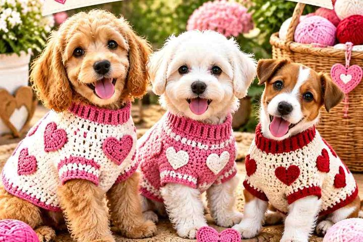 Crochet Puppy Sweater Ideas With Heart Patterns