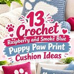 Crochet Raspberry and Smoke Blue Puppy Paw Print Cushion Ideas